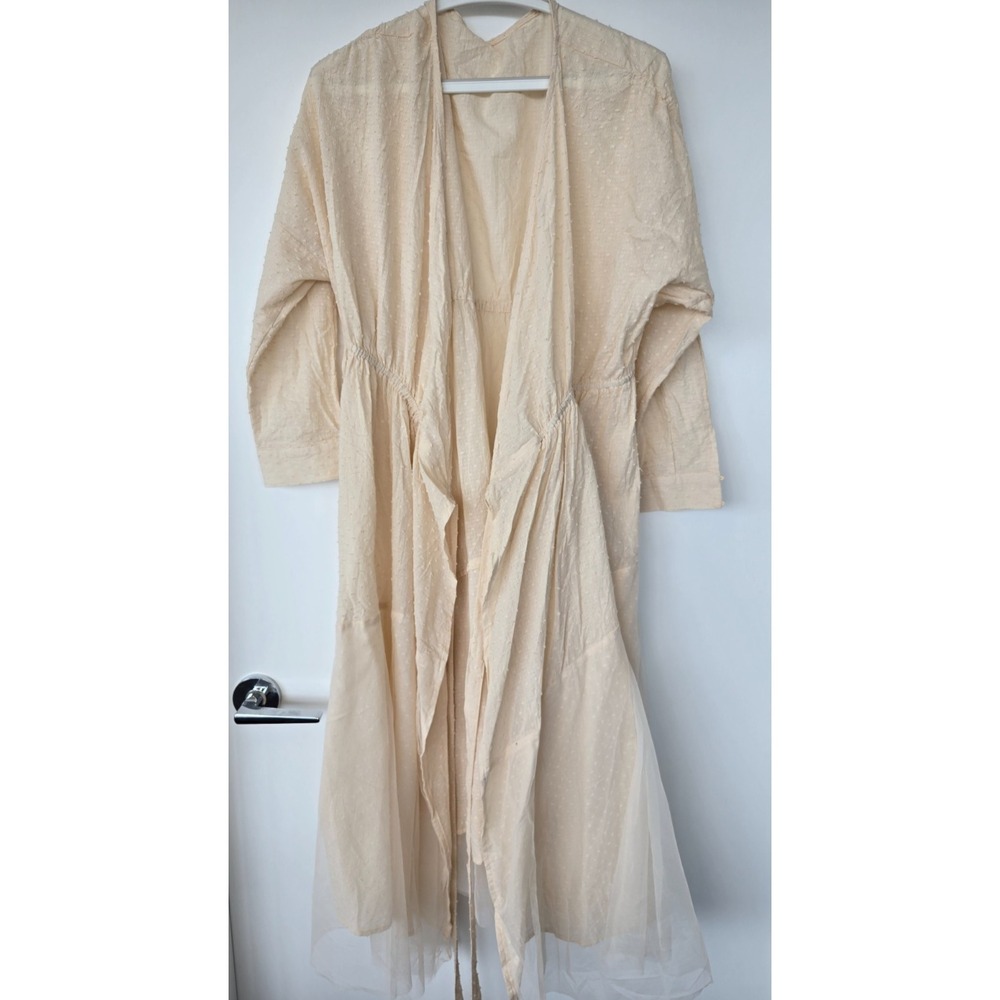 Ivory Wrap Dress Maxi Shirt Coverall Long Sleeves Lace Bom L Whimsy Romantic